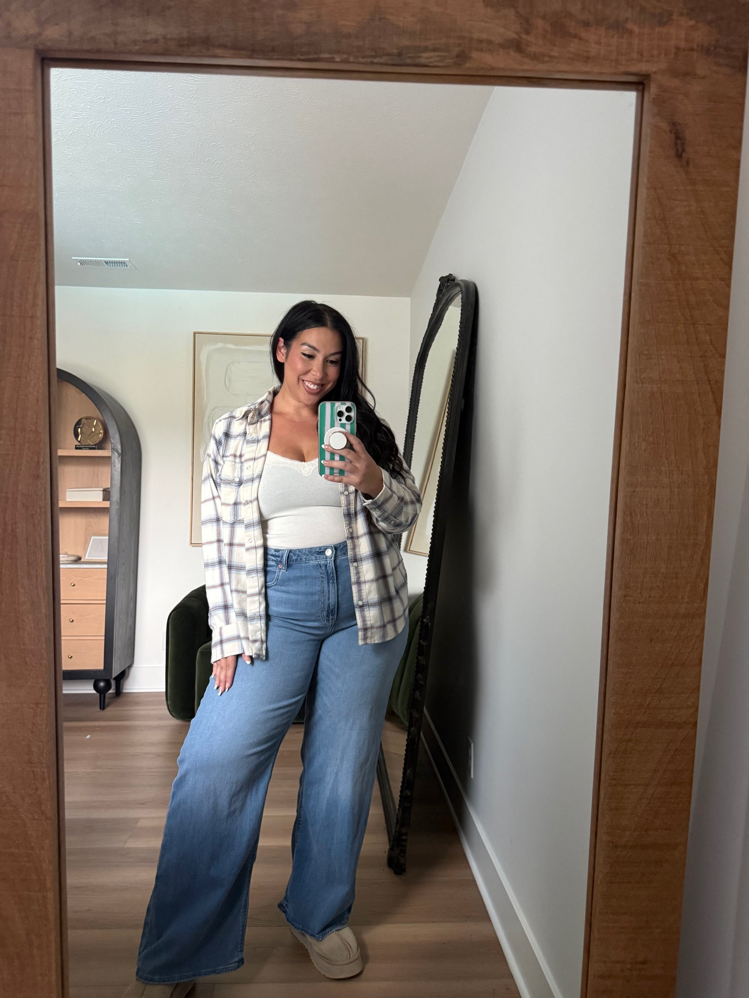 American eagle is having a huge sale! I'm loving this entire outfit for prefall! Wearing a 33long in the denim, XL in the flannel and large in the top! ae, american eagle, fall style, fall fashion, midsize, curvy 

 #LTKSeasonal #LTKMidsize