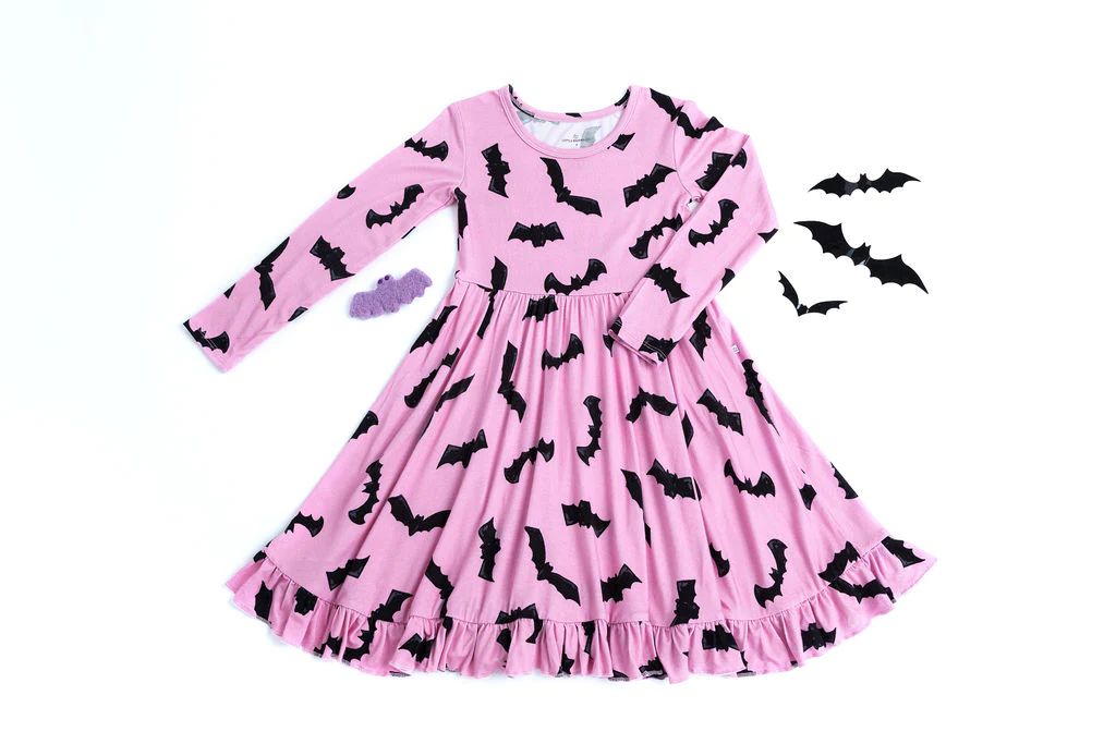 Pink Bat Long Sleeve Dress | Little Pajama Co.