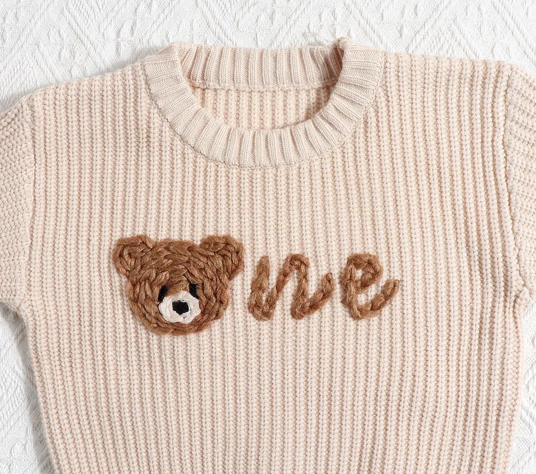 Personalised Cream Knit Beary First Birthday Baby Sweater, Baby 1st Birthday Jumper, Name Sweater... | Etsy (US)