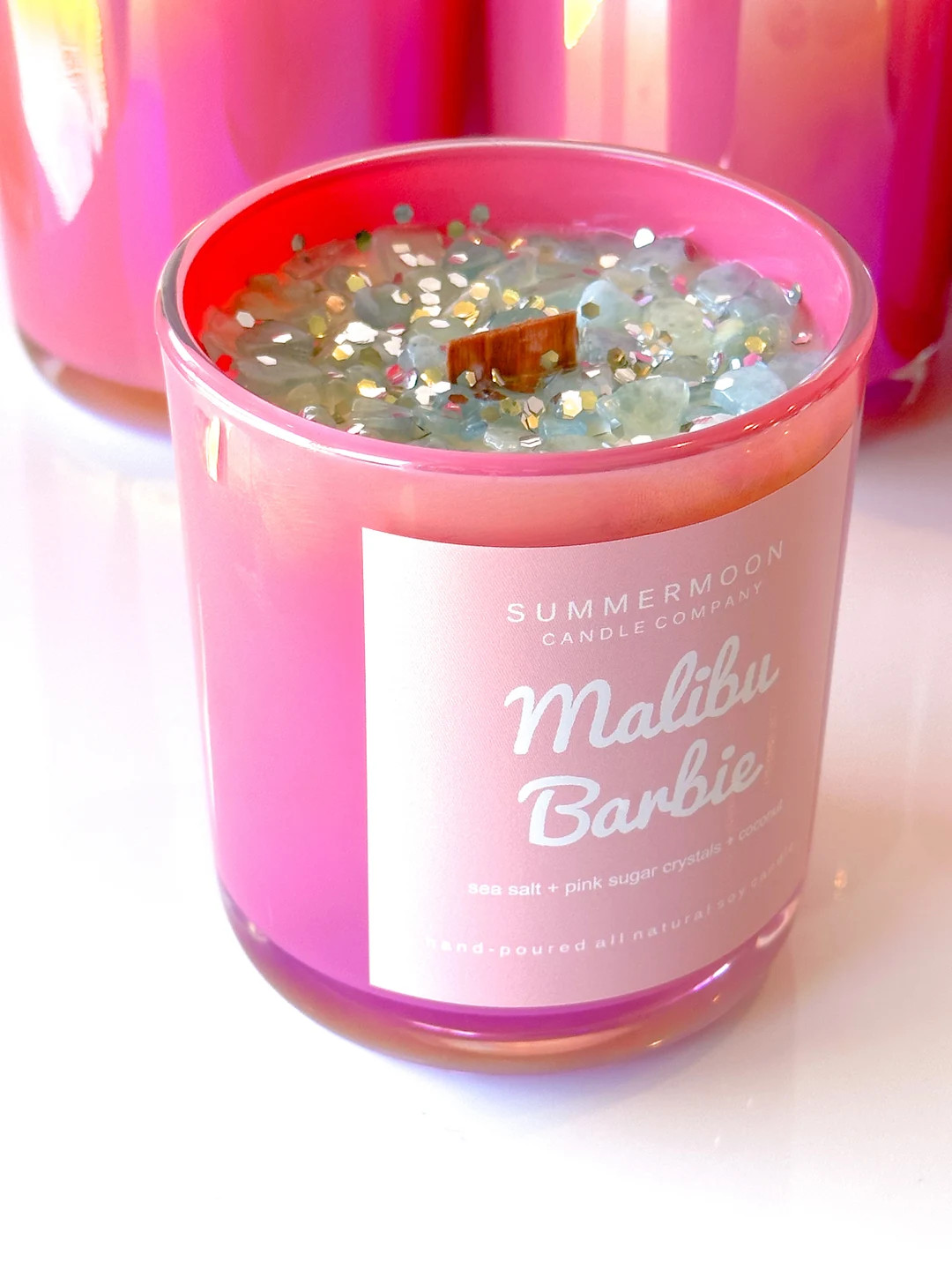 MALIBU BARBIE Pink Iridescent Aquamarine Crystal Candles, Eco-Glitter, Oceanic Sugar Crystals Sce... | Etsy (US)