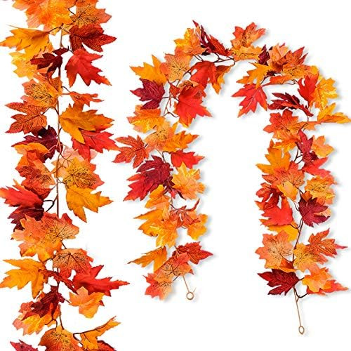 2 Pack Fall Maple Leaf Garland 5.9ft Artificial Autumn Leaves Garland for Thanksgiving Halloween Out | Amazon (US)