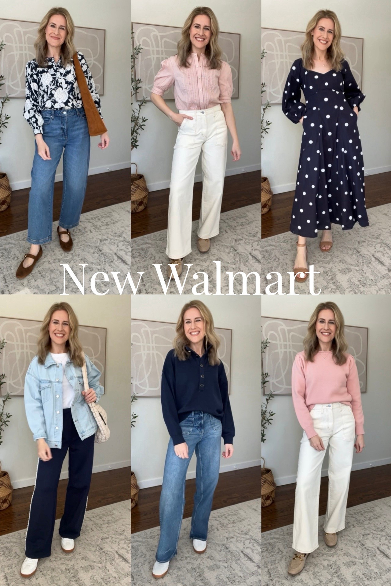 My first Walmart try on of 2026 does not disappoint! Really I’m excited about each piece here so let’s talk sizing: barrel jeans run BIG, go down a size. Floral top and pink top fit tts, I’m a small. Pink sweater runs small, go up a size. Denim jacket fits tts but I went up one size to a medium for a relaxed fit. Dress tts small. Quarter snap pullover size small. Wide leg fleece pants tts small (tall girl friendly!) Shoes tts. #walmartfashion #walmartfinds 

#LTKootd #LTKOver40