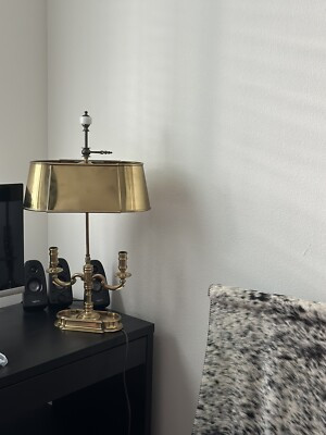 Vintage Contemporary Brass Two-Light Candlestick Lamp with Brass Shade | eBay US