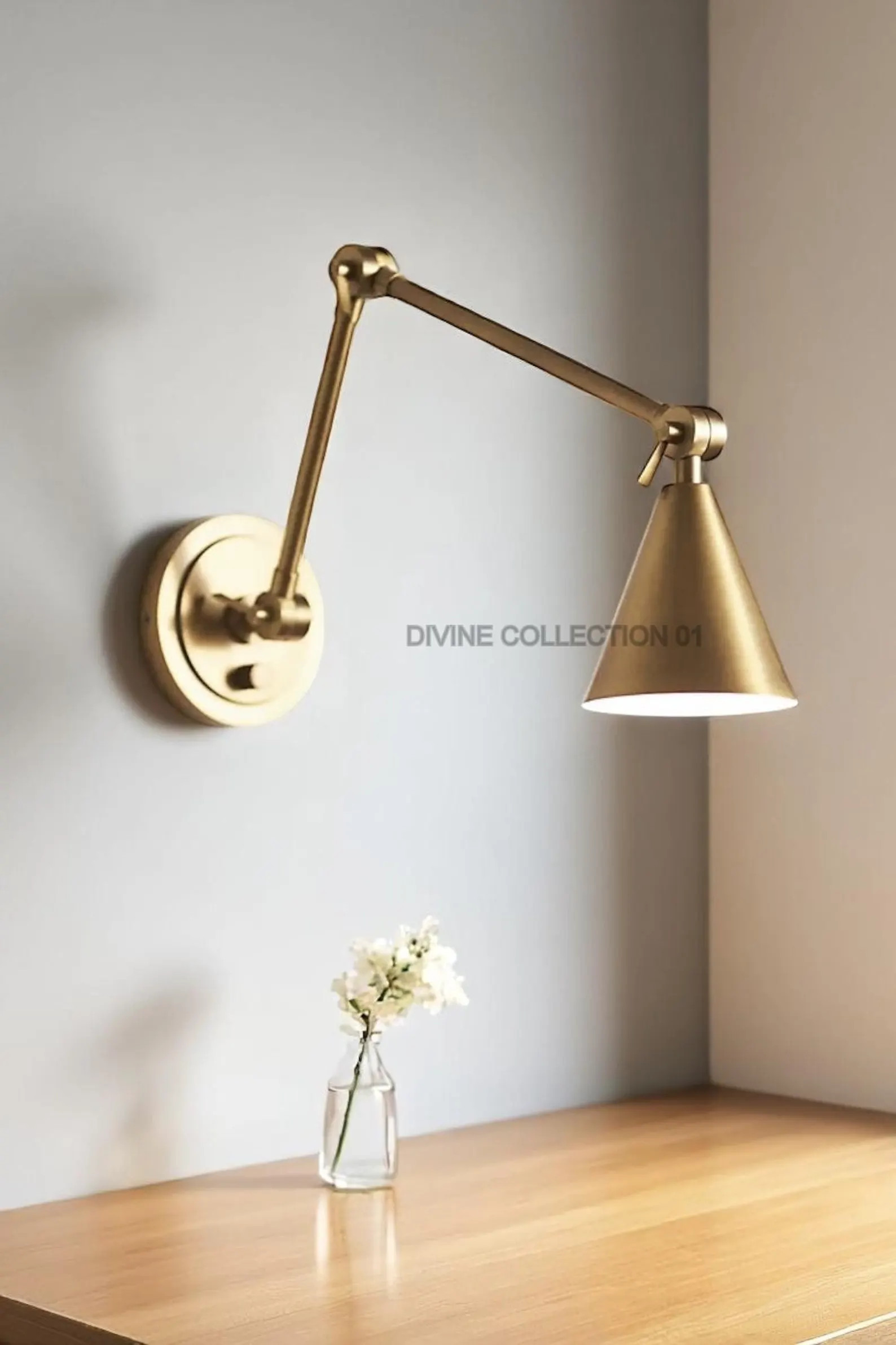 Modern Brass Wall Sconce With Adjustable Arm – Mid Century Cone Shade Wall Light – Vintage Br... | Etsy (US)