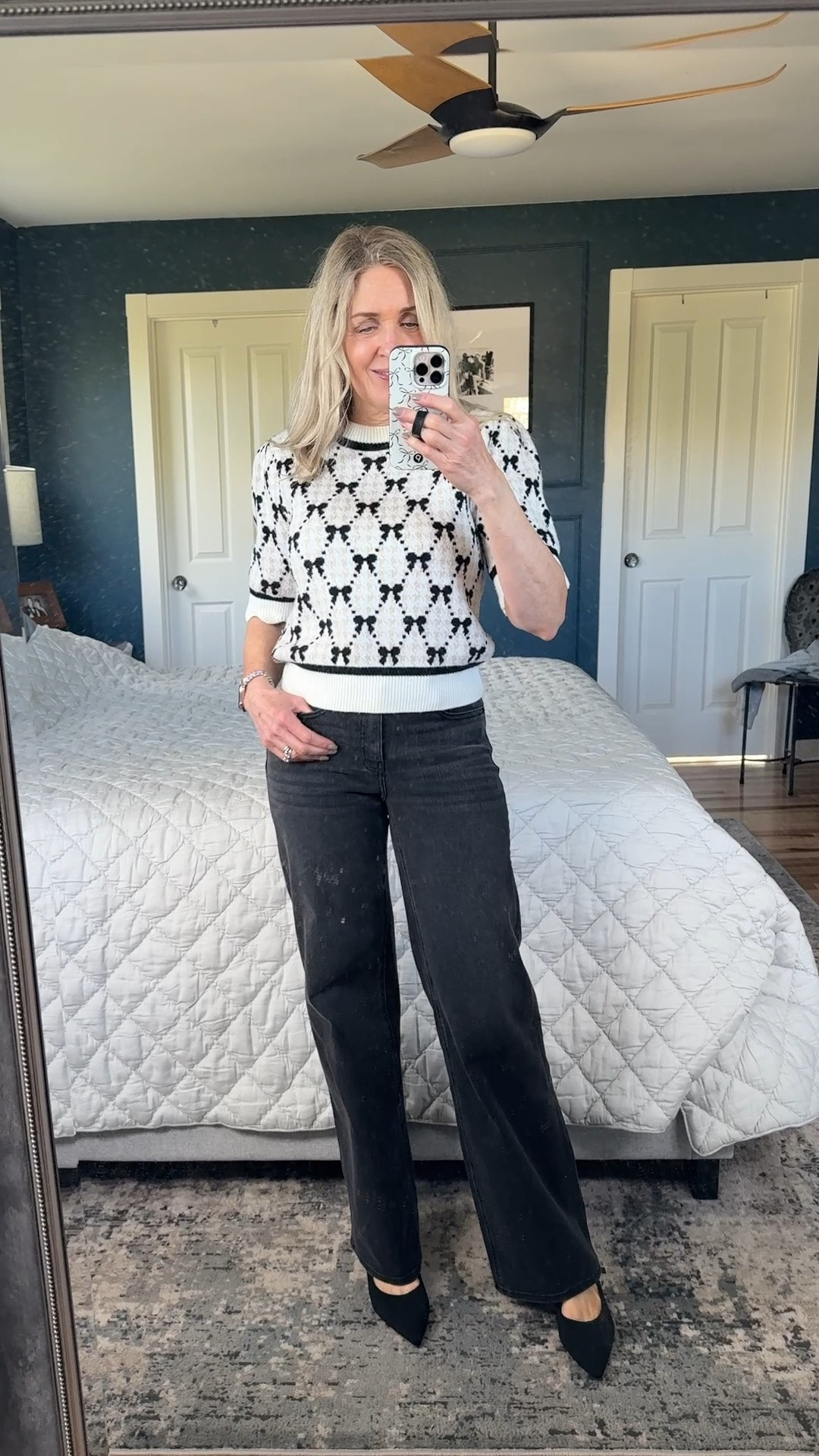 Spring transition outfit. @Quince Bella wide leg black denim size 25, length 32. 

Teacher outfit, business casual workwear, work outfits, affordable style, mom looks, denim trends, transition outfits

#LTKootd #LTKWorkwear #LTKOver40