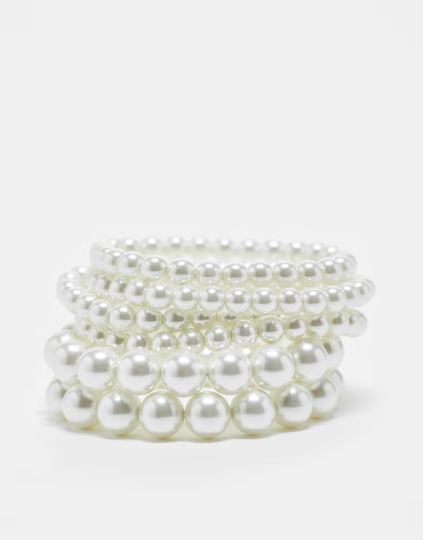 ASOS DESIGN pack of 6 bracelets with faux glass pearl design-White | ASOS (Global)