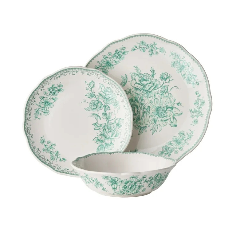 The Pioneer Woman Agatha Green 12-Piece Stoneware Dinnerware Set | Walmart (US)
