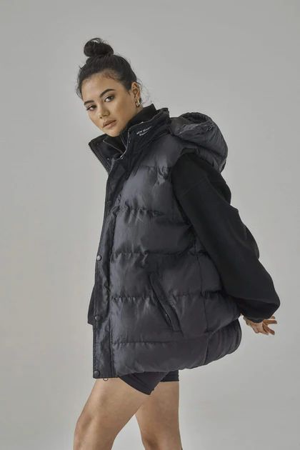 Quilted Unisex Black Zip Padded Gilet with Detachable Hood | Sian Marie
