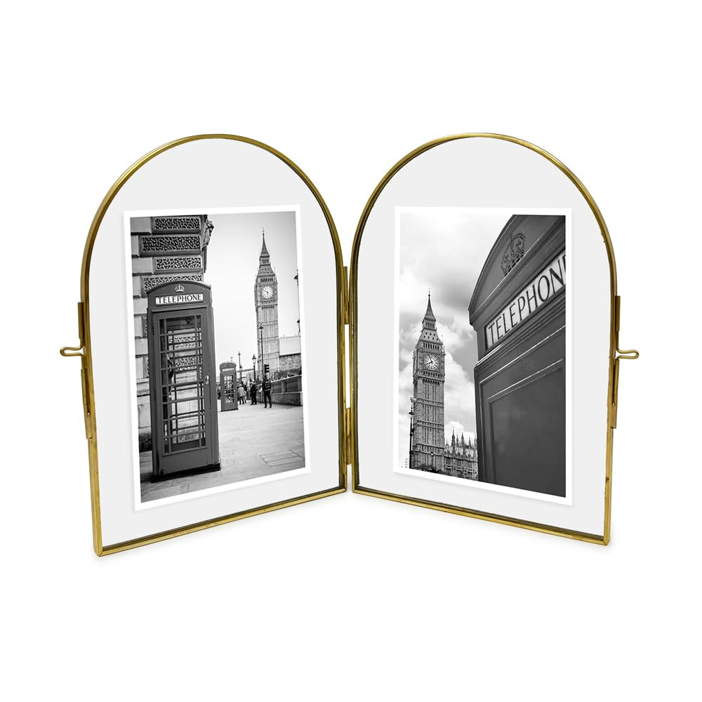 Isaac Jacobs 5x7 Vintage Style, Double-Sided Arched Brass & Glass Metal Floating Picture Frame wi... | Amazon (US)