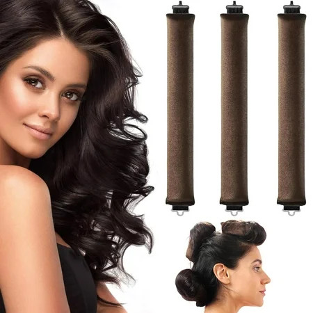 Scheam Heatless Hair Curler Flexi Rods with Hook Heatless Curling Rod for All Hair Types No Heat Curlers to Sleep In Overnight Heatless Curls for Blowout Hair，Brown | Walmart (US)