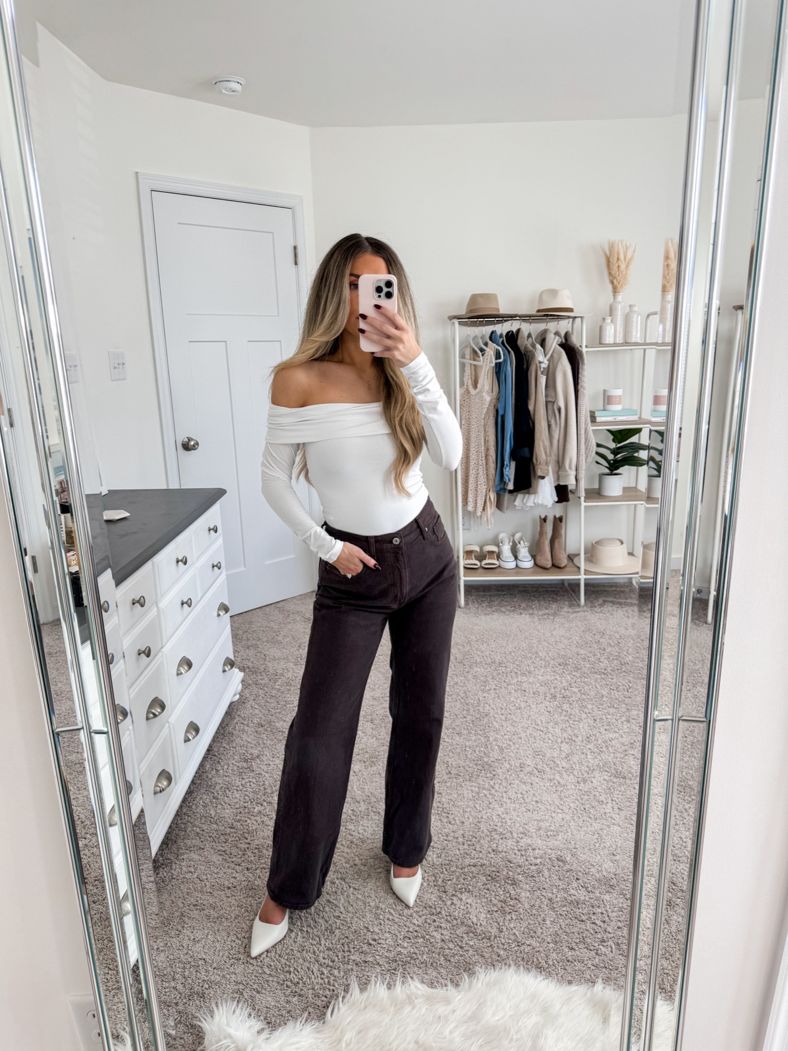 Off the shoulder bodysuit- xs
Brown jeans: 26 short 

#LTKFindsUnder50 #LTKSeasonal #LTKStyleTip
