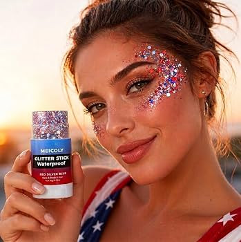 MEICOLY Red White and Blue Face Body Glitter Stick with Star Sequins,4th of July Accessories Outf... | Amazon (US)