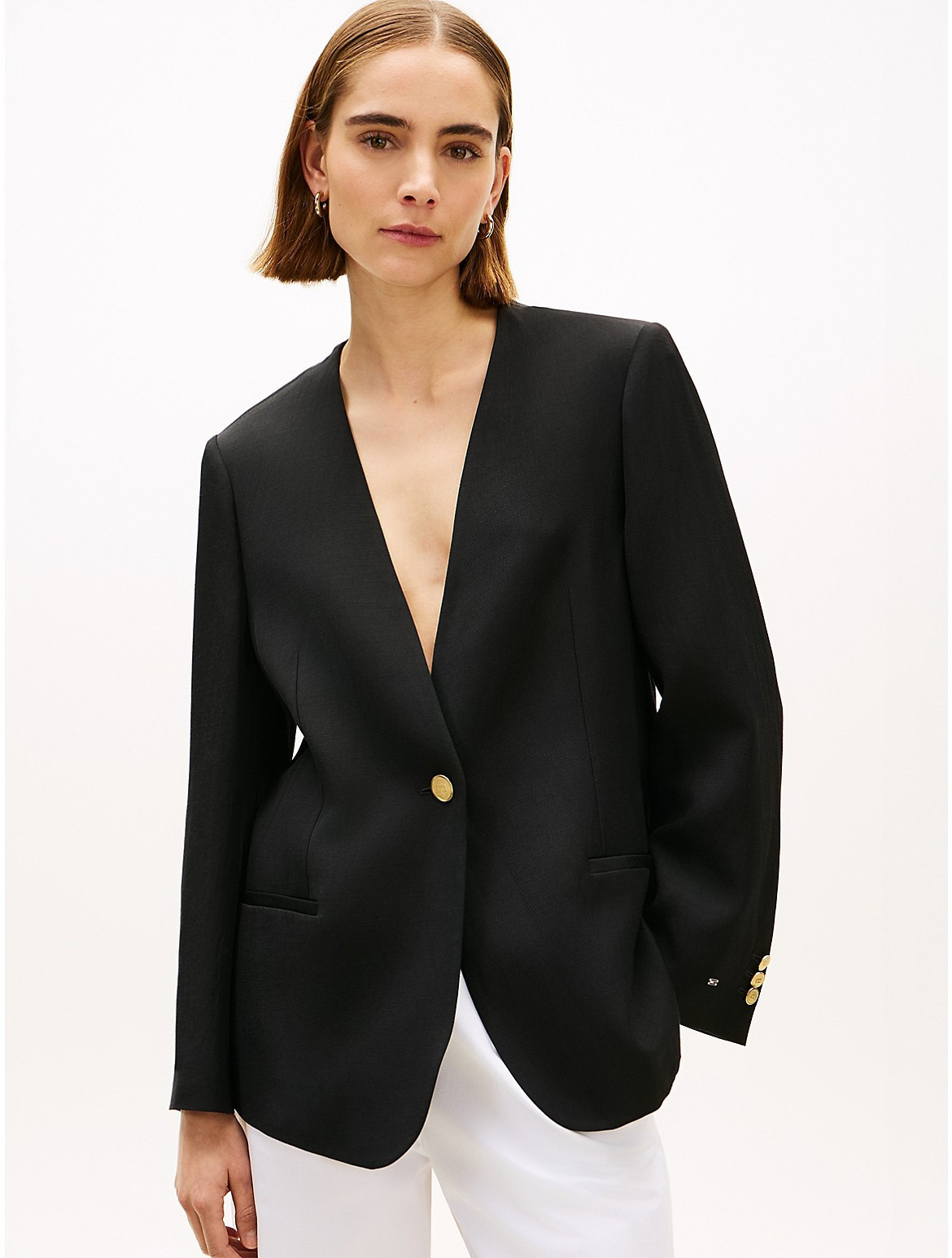 Tommy Hilfiger Women's Relaxed Fit Linen-Blend Blazer - Black - 0 | Tommy Hilfiger (US)