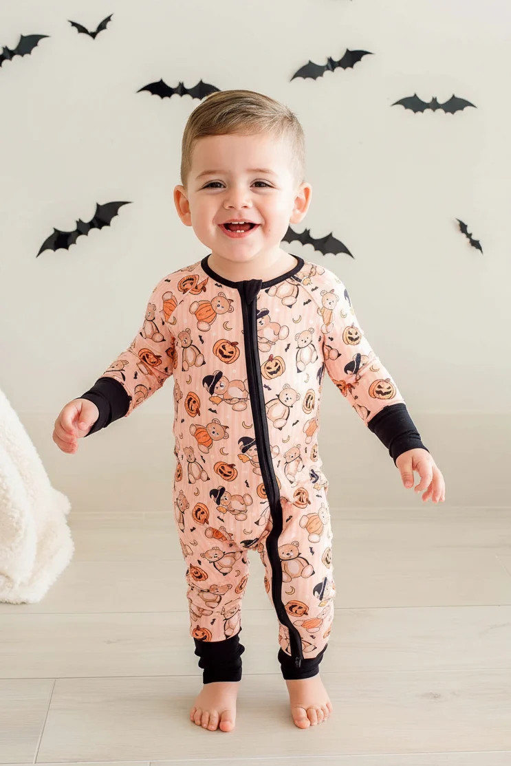 Halloween Convertible Bamboo Zip Romper | Beary Scary | Caden Lane