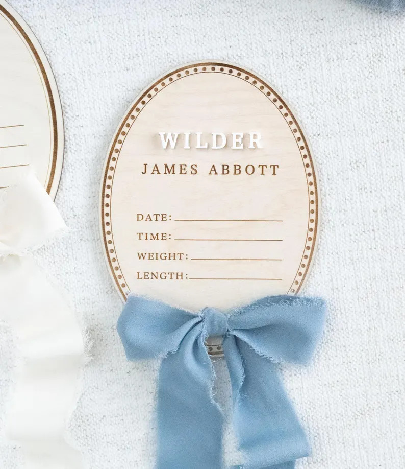 Wooden Trim Newborn Baby Birth Stat Sign, Hospital Announcement Sign, Nursery Decor, Baby Shower ... | Etsy (US)