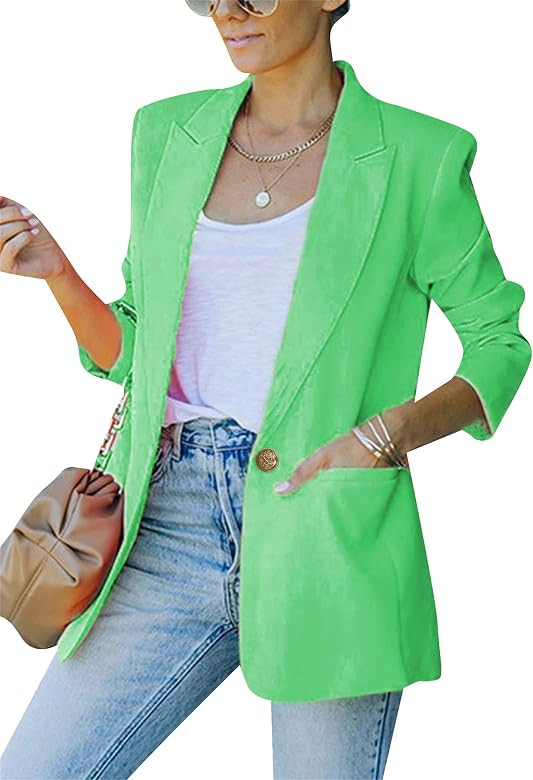 OMZIN Women's Open Front Blazer Long Sleeve Work Office Casual Blazers with Pockets | Amazon (UK)