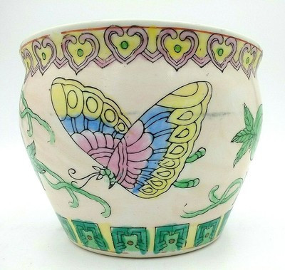 Vintage Chinese Porcelain Butterfly Flower Fishbowl Cache Pot Planter | eBay AU