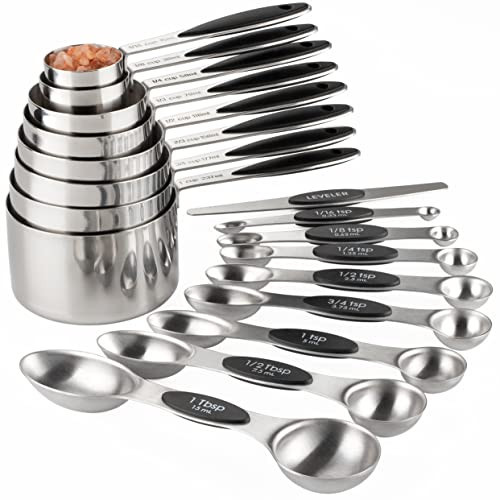 Measuring Cups and Spoons Set Stainless Steel Includes 8 Heavy Duty Measuring Cups 8 Double Sided Magnetic Measuring Spoons and 1 Leveler for Dry and Liquid Ingredients | Amazon (US)