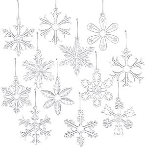 Style Glass Clear Glass Snowflake Ornament Winter Christmas Tree Hanging Decorations (12 Pieces). | Amazon (US)