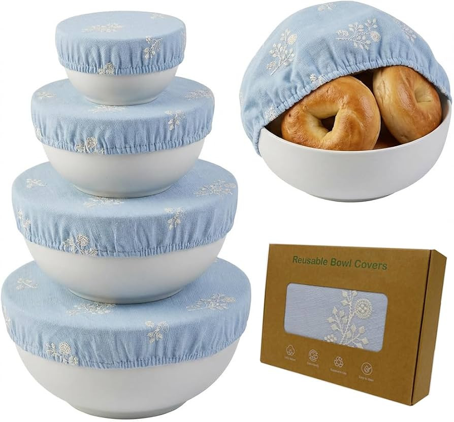 Reusable Bowl Covers for Bread Proofing (Set of 4) - Breathable Cotton Sourdough Accessories - El... | Amazon (US)