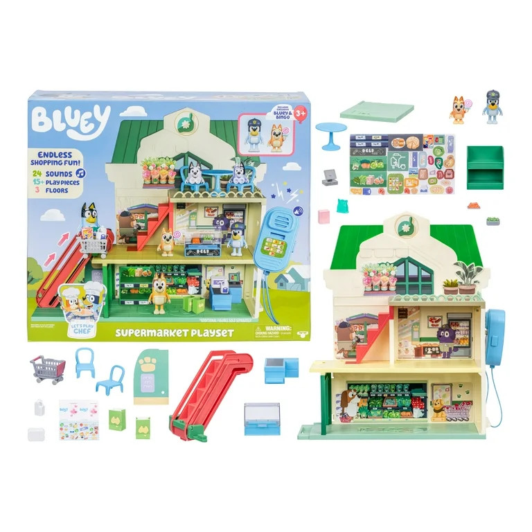 Bluey Supermarket Playset, 3 Different Levels with Exclusive Bluey and Bingo Figures. 24 Sounds a... | Walmart (US)