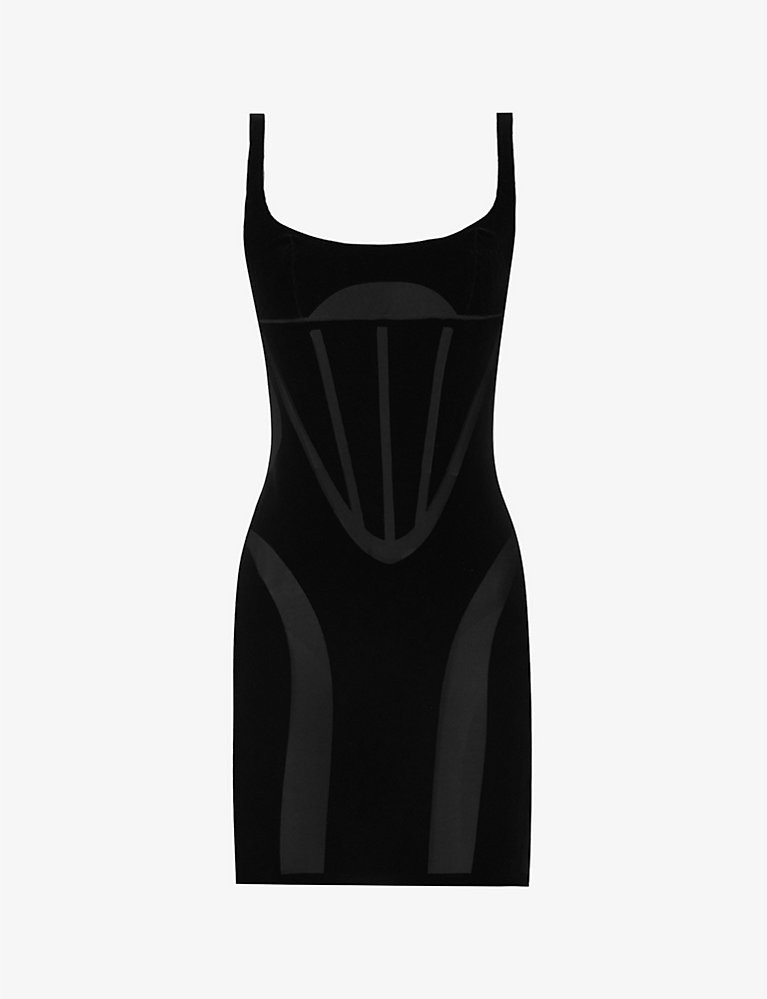 Wolford x Mugler Flock scoop-neck stretch-woven mini dress | Selfridges