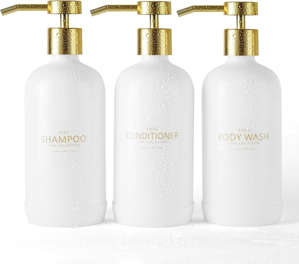 Shampoo and Conditioner Dispenser Set of 3,Refillable 21oz Shampoo Bottles with Non-Slip Protecti... | Amazon (US)
