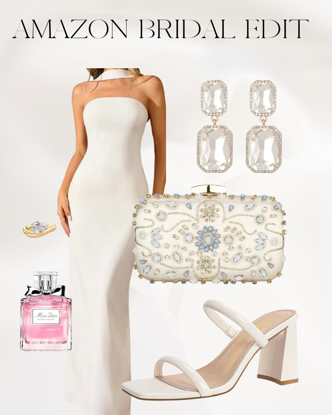 Amazon bridal edit featuring a sleek white halter gown, statement crystal earrings, bridal heels, and a beaded clutch. Perfect modern bride outfit, rehearsal dinner look, bridal shower style, or courthouse wedding outfit. #AmazonBridal #BrideStyle #ModernBride #BridalOutfitIdeas #RehearsalDinnerOutfit #CourthouseWedding #BrideAesthetic #AmazonFinds #WeddingStyle #BridalFashion


#LTKSaleAlert #LTKWedding #LTKootd