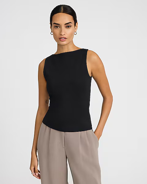 Body Contour Stretch Cotton Boat Neck Tank | Express