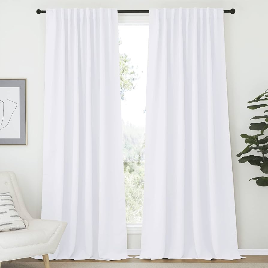 NICETOWN Living Room Curtain Drapes - (White Color) W70 x L108, Set of 2, Window Treatment Draper... | Amazon (US)