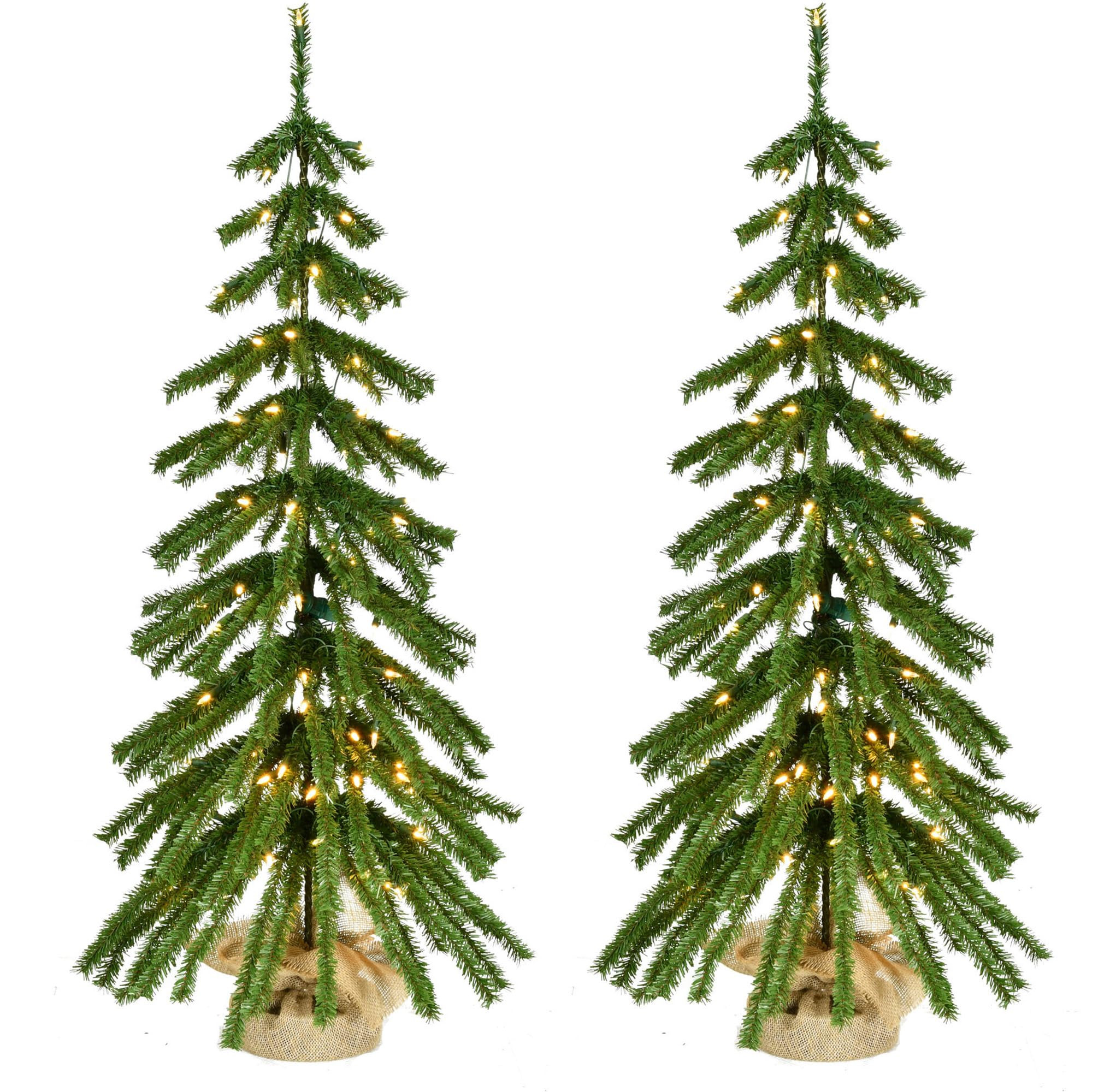Fraser Hill Farm 4-Ft. Down Swept Fir Small Christmas Trees in Burlap Bags, Set of 2 Xmas Trees, Rustic Artificial Trees with Warm White LED Lights Attached, Perfect for Porch, Entryway, and Foyer | Amazon (US)