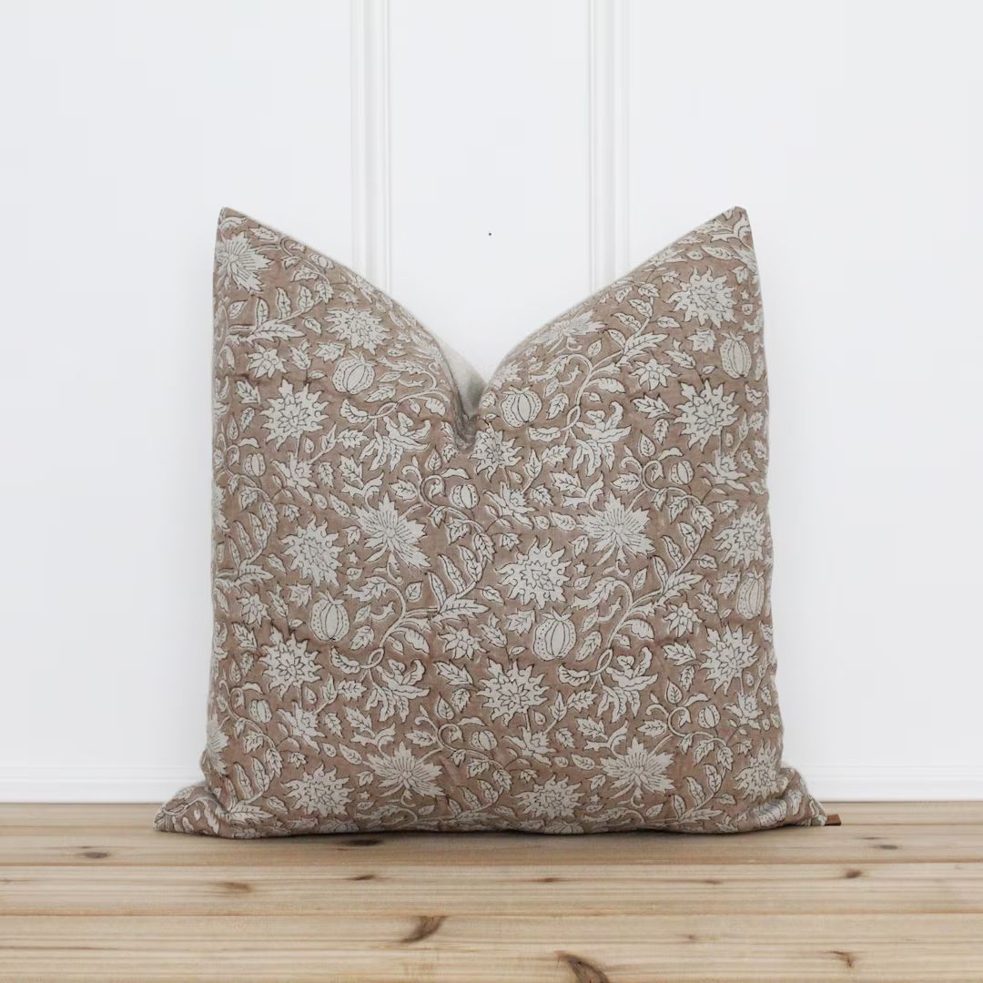 Hand Block Print Brown Pillow Cover | Fall Pillow Cover | Botanical Pillow Cover | Blocked Print ... | Etsy (US)