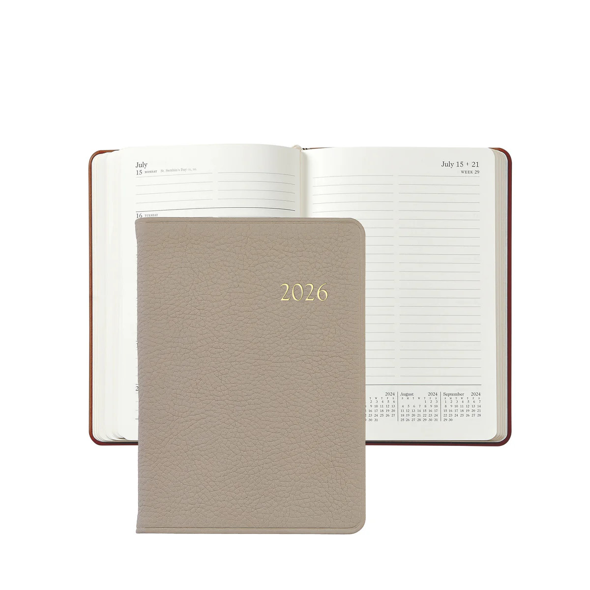2026 Weekly Notebook in Beechwood Pebble Grain Leather | Over The Moon