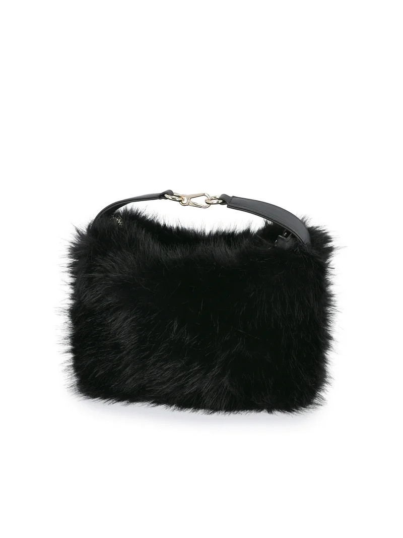 Scoop Women's Faux Fur Top Handle Mini Bag, Black | Walmart (US)