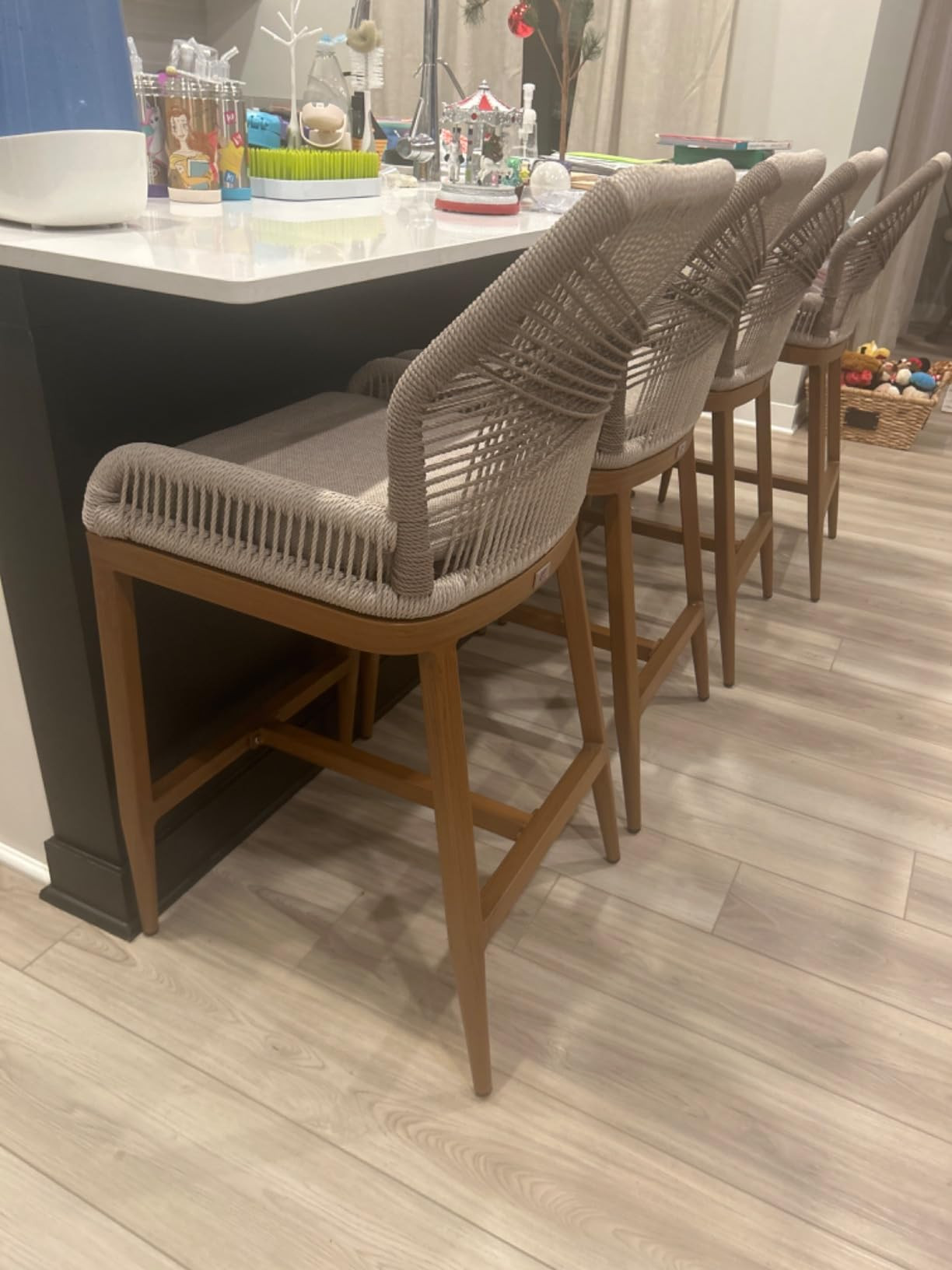 PURPLE LEAF Counter Height Bar Stools Set of 4 Rattan Chair Boho Wicker Metal Counter Stools with... | Amazon (US)