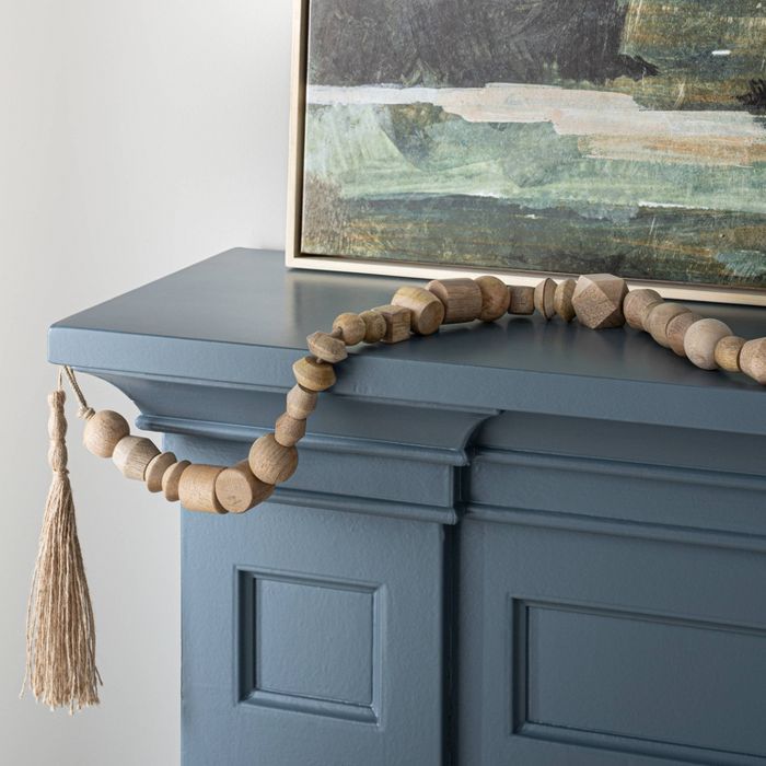 96" Decorative Wooden Bead Garland Natural - Threshold™ designed with Studio McGee | Target