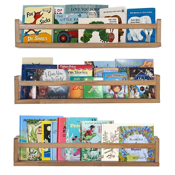 Nursery Shelves Light Walnut Floating Book Shelf Organizer for Baby Nursery DAcor Wall Book Shelv... | Walmart (CA)