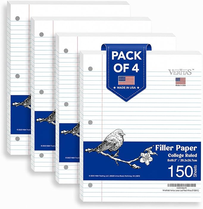WritePads College Ruled Loose Leaf Paper, 600 Sheets Bulk Notebook Paper, 8"x10-1/2" 3 Hole Punch... | Amazon (US)