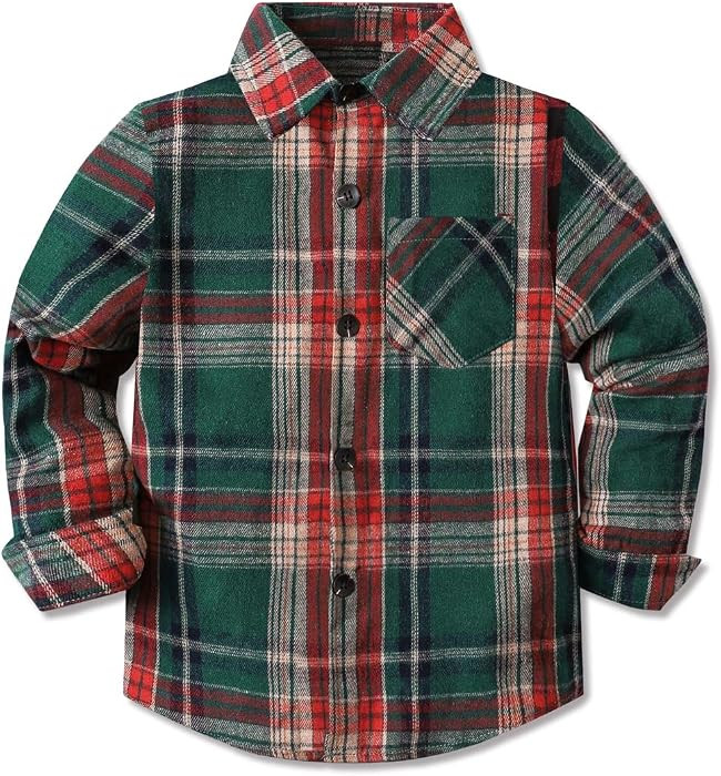 Cromoncent Boys Long Sleeve Flannel Plaid Shirt Button Down Shirts | Amazon (US)