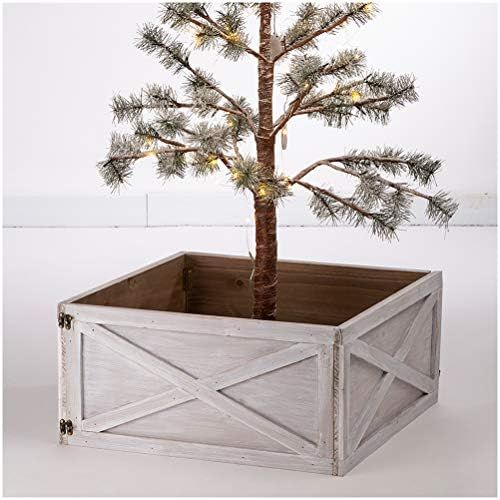 glitzhome Washed White Wooden Tree Collar Tree Stand Cover Christmas Tree Skirt Tree Box, 22" L | Amazon (US)