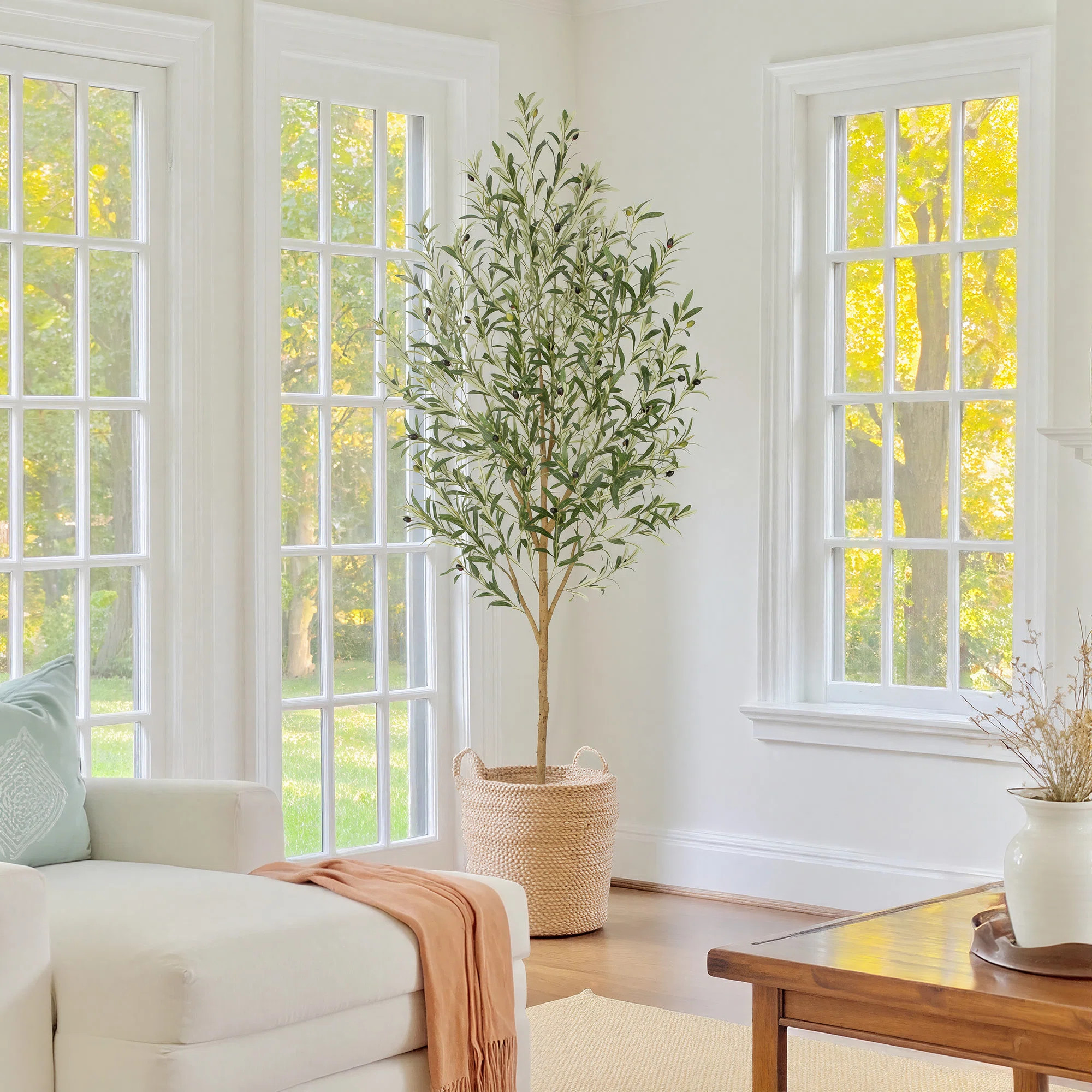 Faux Olive Tree with Real Wood Trunk for Home Office Patio Front Door Porch Room Décor | Wayfair North America