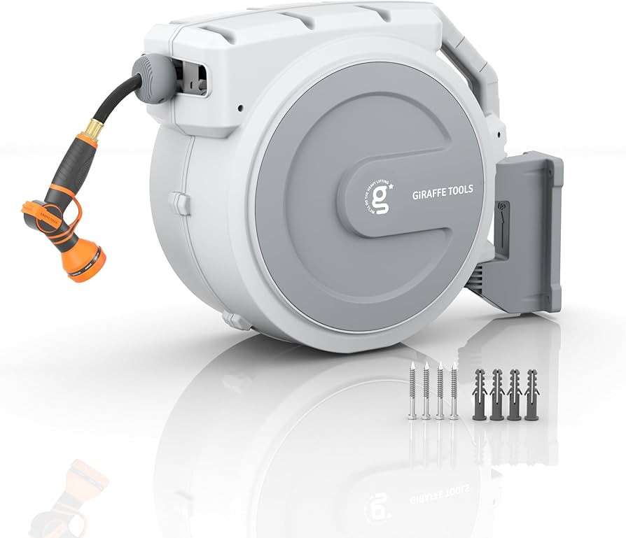Giraffe Tools Retractable Garden Hose Reel, 5/8 in x 90 ft Heavy Duty Hose Reel With 9 Pattern No... | Amazon (US)