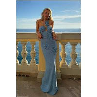 Kyla Floral Crochet Maxi Dress - Cornflower Blue | MESHKI US