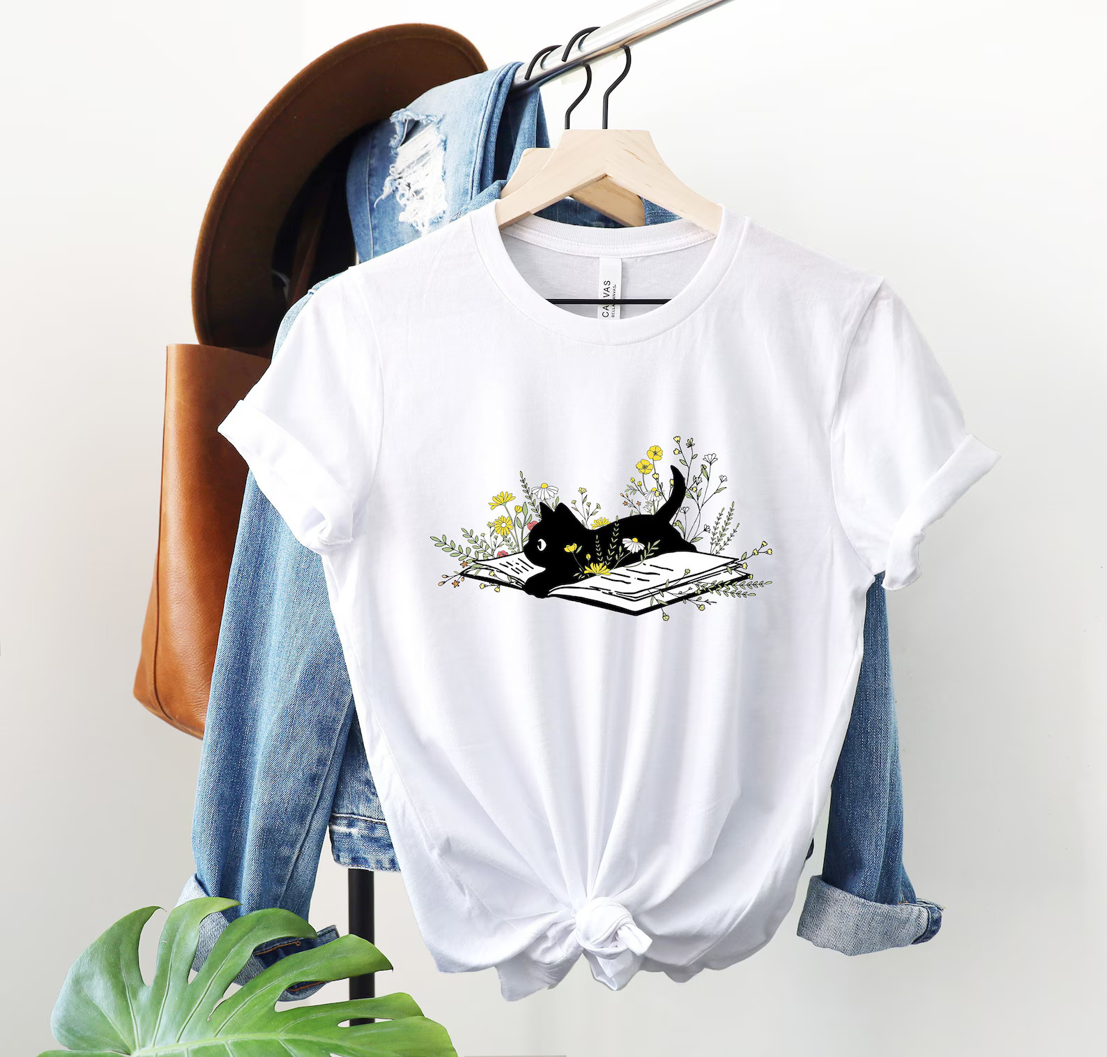 Cat and Book Shirt, Flower Shirt, Book Shirt, Bookish Shirt, Book Lover Shirt, Cat Lover Shirt, F... | Etsy (US)