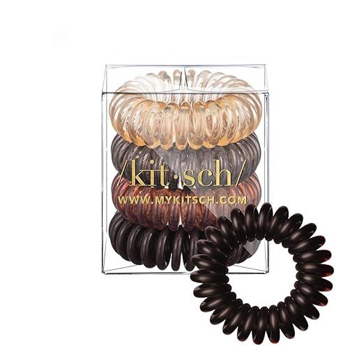 Kitsch Spiral Hair Ties, Coil Hair Ties, Phone Cord Hair Ties, Hair Coils - 4pcs, Brunette | Amazon (US)