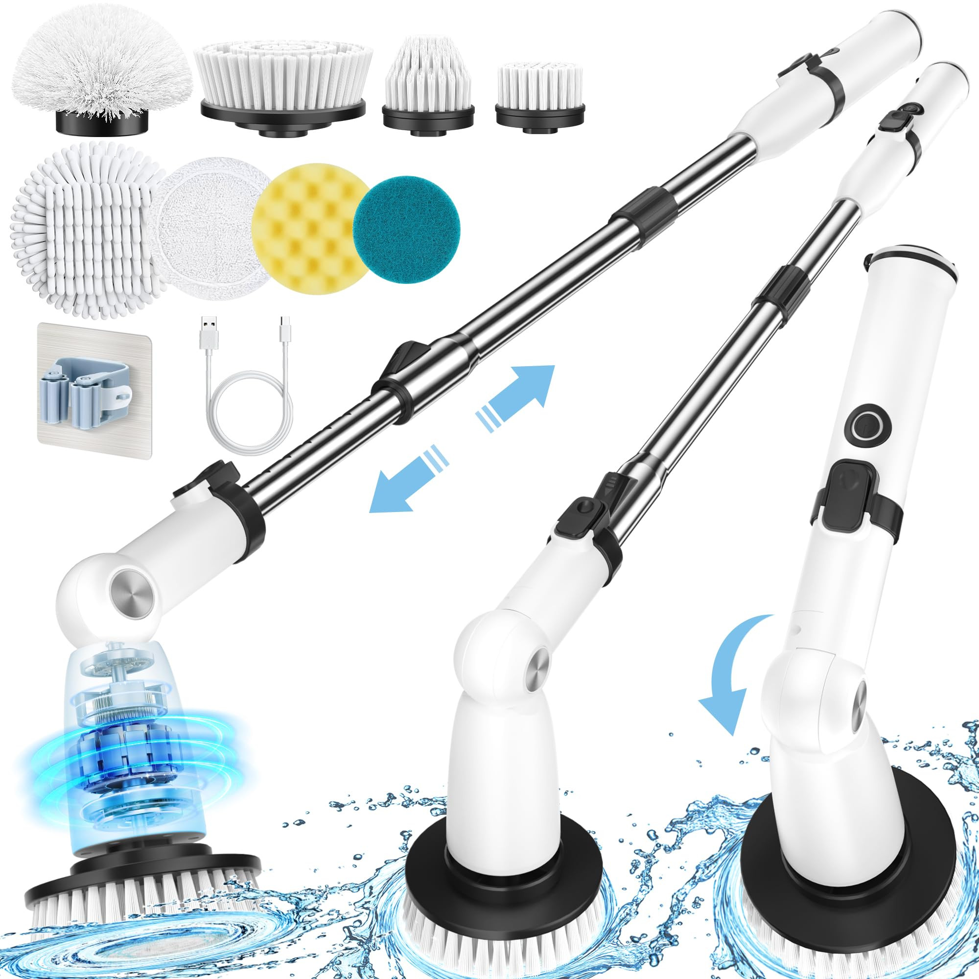Electric Spin Scrubber, 2024 New Cordless Shower Scrubber with 8 Replaceable Brush Heads, 2.5H Bathroom Scrubber Dual Speed, Shower Cleaner Brush with Extension Arm for Bathtub Tile Floor | Amazon (US)