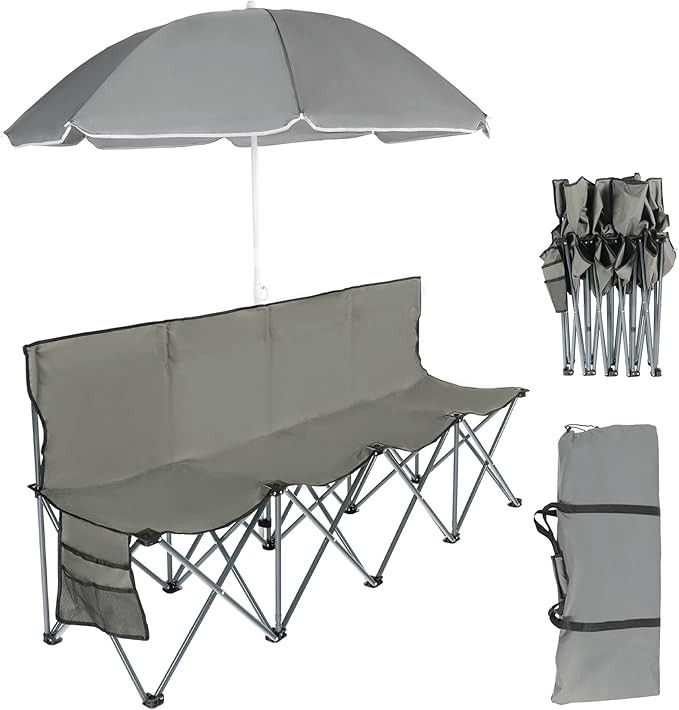 DOALBUN 4 Seat Portable Team Bench Folding Camping Chair Picnic Chair W/Umbrella Carrying Bag Fol... | Amazon (US)