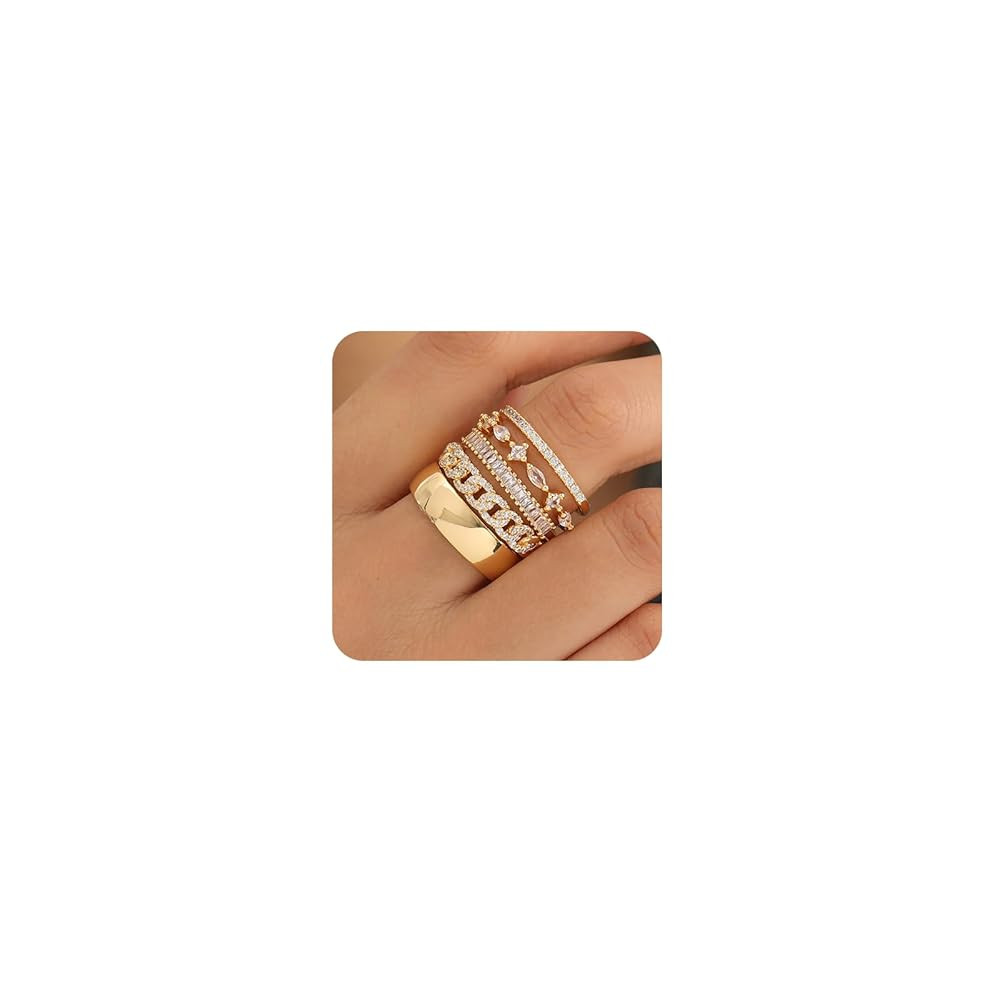 FUNEIA Stackable Gold Rings for Women Non Tarnish Trendy Dainty 14K Gold Plated Stacking Cubic Zi... | Amazon (US)