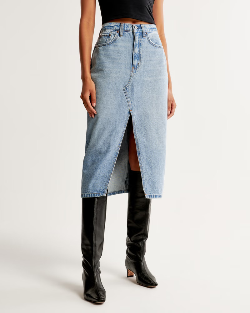 Denim Midi Skirt | Abercrombie & Fitch (US)