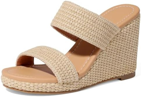 mikarka Slip On Wedge Sandals for Women Open Toe Espadrilles Platform Slides Dressy High Heel Bea... | Amazon (US)